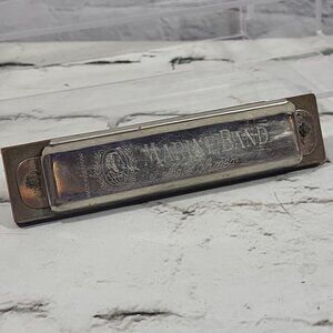 Vintage M Hohner Marine Band Harmonica Etched Stamped 1893 Made In Germany